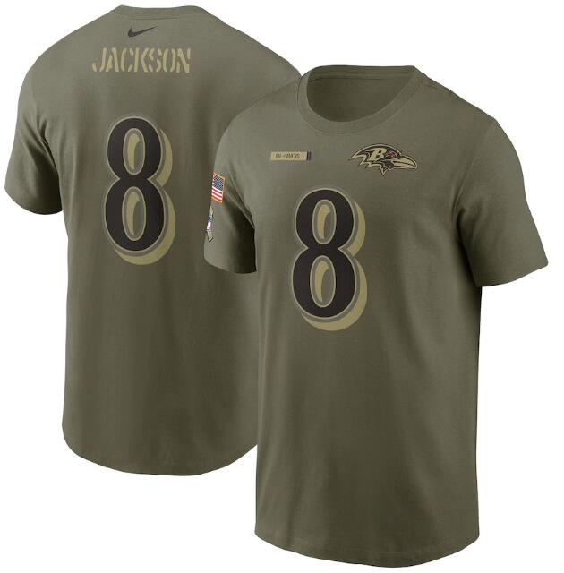 Men's Baltimore Ravens #8 Lamar Jackson 2021 Olive Salute To Service Legend Performance T-Shirt Men's Baltimore Ravens #8 Lamar Jackson 2021 Olive Salute To Service Legend Performance T-Shirt